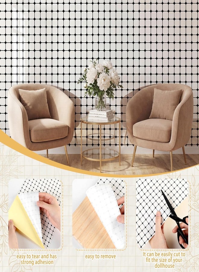 Flutesan 3 Pcs Miniature Dollhouse Wallpaper and Flooring Peel and Stick 1:12 Scale Self Adhesive Doll House Wallpaper DIY Mini Dollhouse Accessories 8.27 x 11.69 Inch (Checks) - Image 3